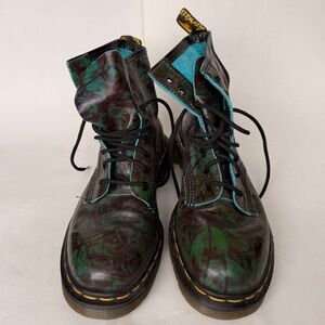 Dr. Martens Made in England Green &Oxblood Marbled Leather 8-Eye Boots Size 5 UK